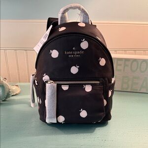 Kate Spade Black Backpack with White Apple Print NWT